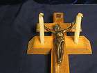 VINTAGE WOODEN LAST RITES CROSS & CRUSIFIX INRI WITH CANDLES