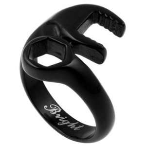   316L Black Stainless Steel Wrench Mechanic Design Ring (14): Jewelry