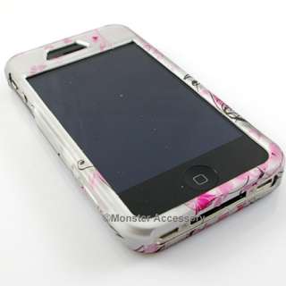 Protect your Apple iPhone 4 with Pink Flowers Rubberized Hard Case!