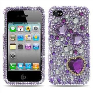 Purple Heart Bling Hard Case Cover for Apple iPhone 4S Sprint Verizon 