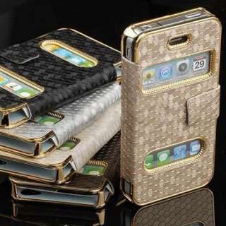   Leather Magnetic Flip Chrome Case Cover for iPhone 4G 4S  