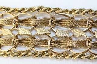 14K Gold Charm Bracelet Vintage Wide Woven Mesh Bands  