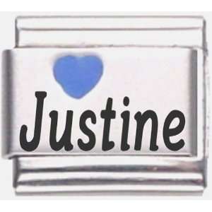  Justine Dark Blue Heart Laser Name Italian Charm Link 