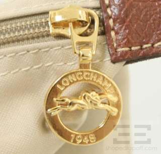 Longchamp Beige Nylon & Brown Leather Les Pliages Medium Shopping Tote 