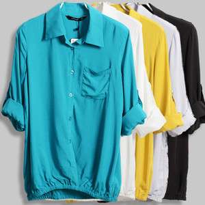   Chiffon Button Shirt Long Sleeve Leisure Chiffon Blouses M L XL Size