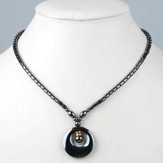 1P Black Hematite Round Column Beads Necklace 18L  