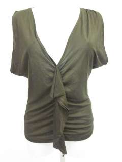 LIDA BADAY Brown Ruffle Front Sleeveless Blouse Top S  