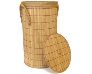   Natural Round Bamboo Foldable Laundry Basket Hamper with Lining  