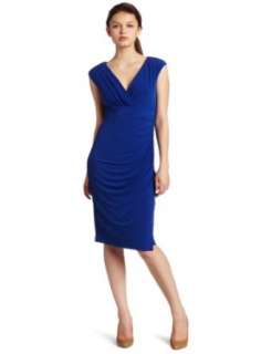  London Times Womens Side Ruched Faux Wrap Dress: Clothing