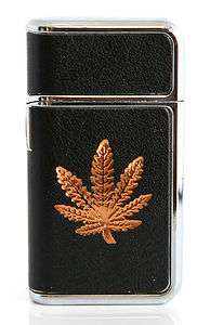 Leather Wrapped Cannabis Leaf Cigarette Butane Torch Lighter #27909 