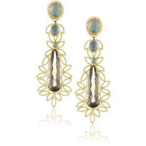    18k Gold Aquamarine, Smoky Quartz and Diamond Earrings Jewelry