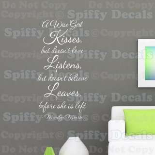 WISE GIRL KISSES LOVE MARILYN MONROE Quote Vinyl Wall Decal Decor 