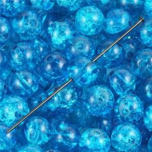 8mm Aqua Blue Round Crackle Glass Bead Arts, Crafts 