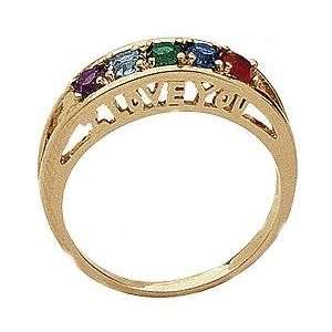  10K I Love You Family Birthstone Ring   Personalized 