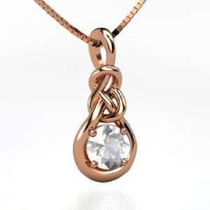   Knot Pendant, Round Rock Crystal 14K Rose Gold Necklace Jewelry