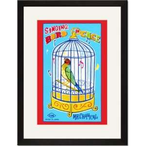   Black Framed/Matted Print 17x23, Singing Bird in Cage