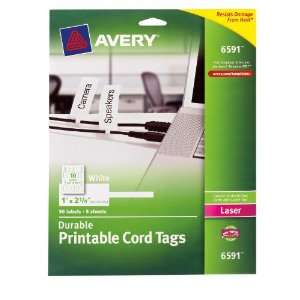  Avery Durable Printable Cord Tags, 1x2.25 inches, Pack of 