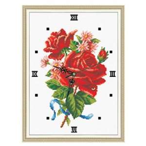  Red Rose clock Cross stitch Kit: Arts, Crafts & Sewing