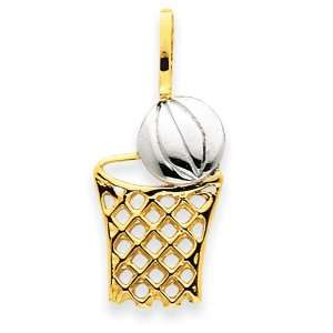    14k Gold & Rhodium Polished Basketball & Net Charm Jewelry