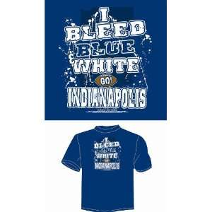   Blue I Bleed Blue and White   GO Indianapolis T Shirt Medium Sports