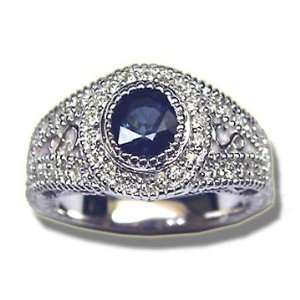   28 ct 5.5mm Rd Sapphire Ladies White Antique Filigree Ring: Jewelry