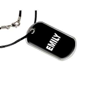 Emily   Name Military Dog Tag Black Satin Cord Necklace