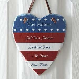  God Bless American Personalized Flag Wall Plaque: Home 