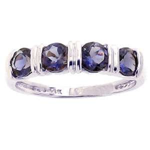  14K White Gold Four Stone Band Ring Iolite, size7: diViene 