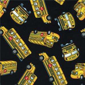 SCHOOL BUSES ON BLACK~ Cotton Quilt Fabric  