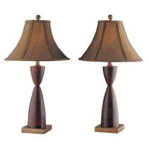  Set of Two Mahogany Bell Panel Shade Table Lamps
