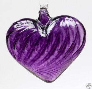 Kitras HEARTS OF GLASS   HEART Shaped Ornament Purple Hand Blown Art 