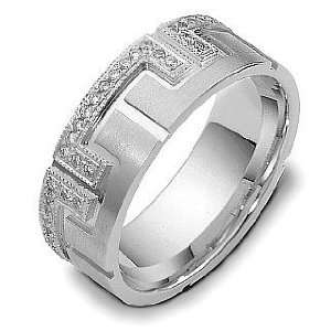   Karat White Gold Greek Key Diamond Wedding Band Ring   12.5: Jewelry
