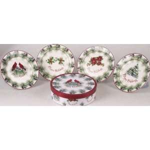   of 4 Christmas Holiday Plates in a Hat Box (Ceramic)