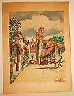   Watercolor Painting Colonial Mexico/South American Townscape Vintage