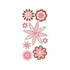   Dimensional Stickers 2.75X6.75 Sheet   Pink & Brown Sketch Flowers