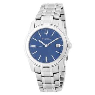 Bulova Mens 96G47 Blue Silver Tone Bracelet Watch   designer shoes 