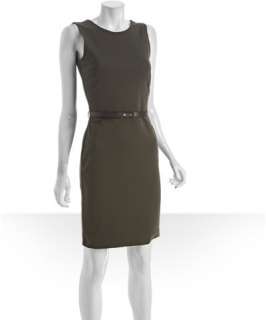 Gucci military cotton blend knit scoop back belted sheath dress