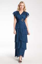 Adrianna Papell Flutter Sleeve Tiered Chiffon Gown $178.00