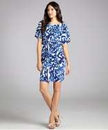 Taylor cobalt and white printed batwing sleeve dress style# 319278701