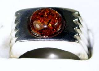 Estate 925 Sterling Mens 1.75ctw Mediterranean Amber Ring 7.5g Size 5 