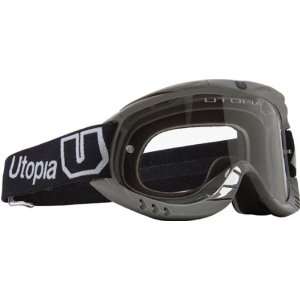 Utopia Slayer MX Motocross Goggles Gunmetal Grey Strap With Clear Lens 
