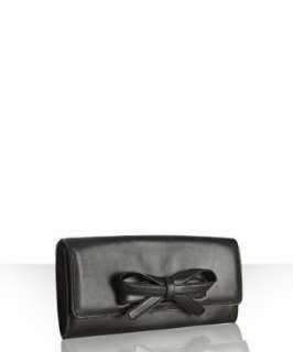 Valentino black leather bow embellished clutch  