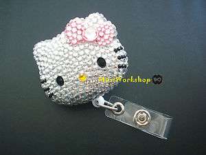 Crystal Pink Bow Hello Kitty Retractable ID Card Badge Holder  