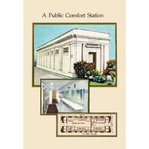  Public Comfort Station 12X18 Art Paper with Gold Frame 