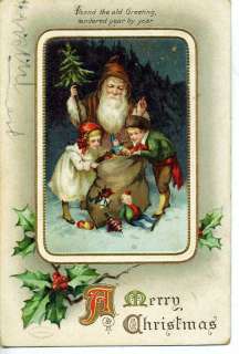 VINTAGE CHRISTMAS POSTCARD SANTA CLAUS BROWN ROBE 1910  