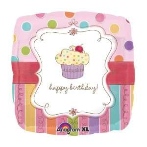  Adorable Polka Dot & Stripes Happy Birthday Cupcake Square 