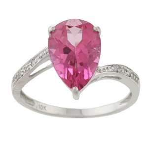    10k White Gold Pear Pink Topaz and Diamond Ring   size 5: Jewelry