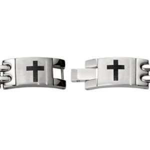  Stainless Steel Link Cross Mens Bracelet: Jewelry