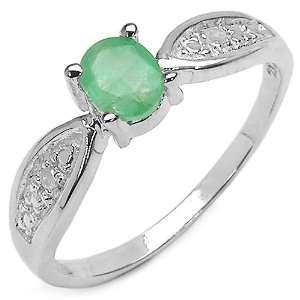   40 Carat Genuine Emerald & Diamond Sterling Silver Ring: Jewelry
