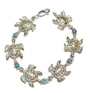  Sterling Silver Blue Topaz Turtle Bracelet: Jewelry